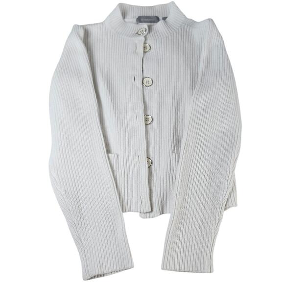 Liz Claiborne Ribbed Cardigan Womens Small White Button Up Preppy Classic Y2K - Picture 1 of 8